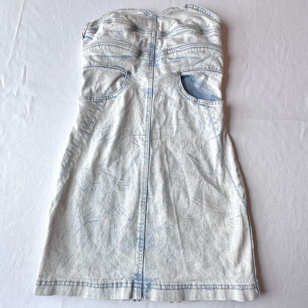 Insight Womens Dress Acid Wash Denim Strapless Sweetheart Pockets Mini Size 6 - Picture 5 of 13
